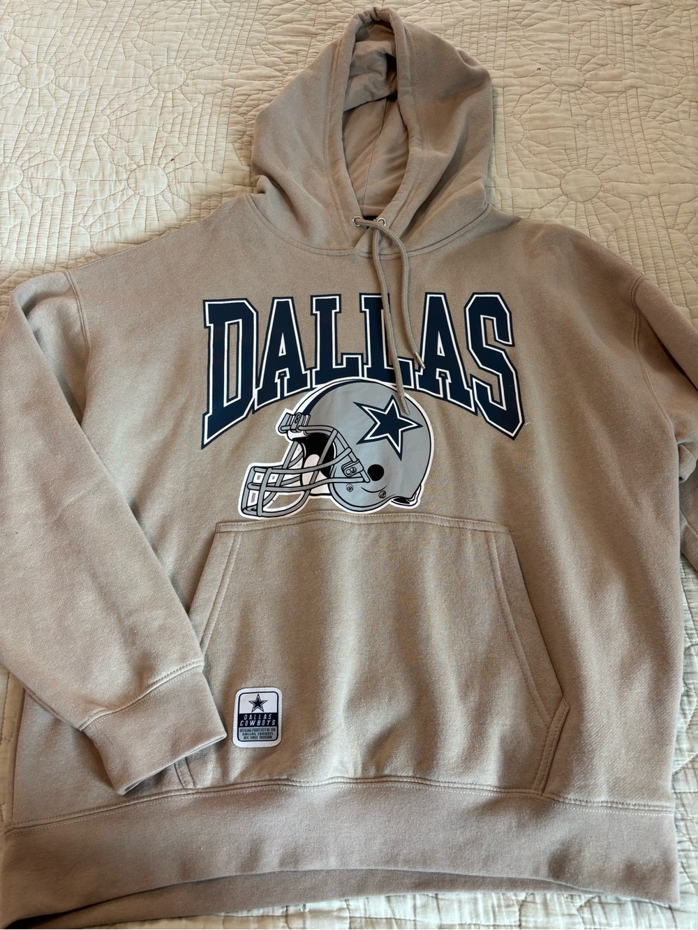 NFL Dallas Graphic Hoodie in Tan with Navy Accents